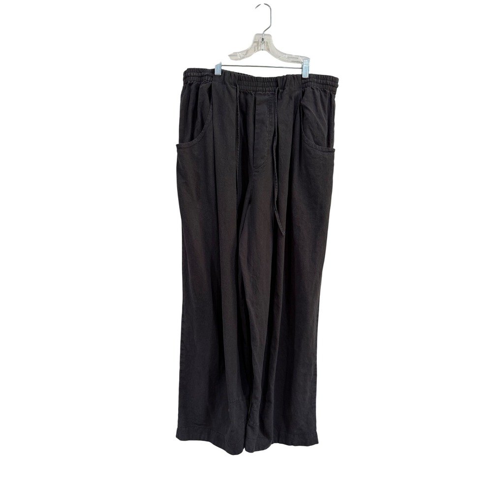 Free People Chambers Laid Back Pull On Pants Black Linen Blend Sz Large